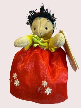 VTG Folkmani Puppet Kidfolk Collection Korean Girl Suni  Red Floral Hanbok NWT